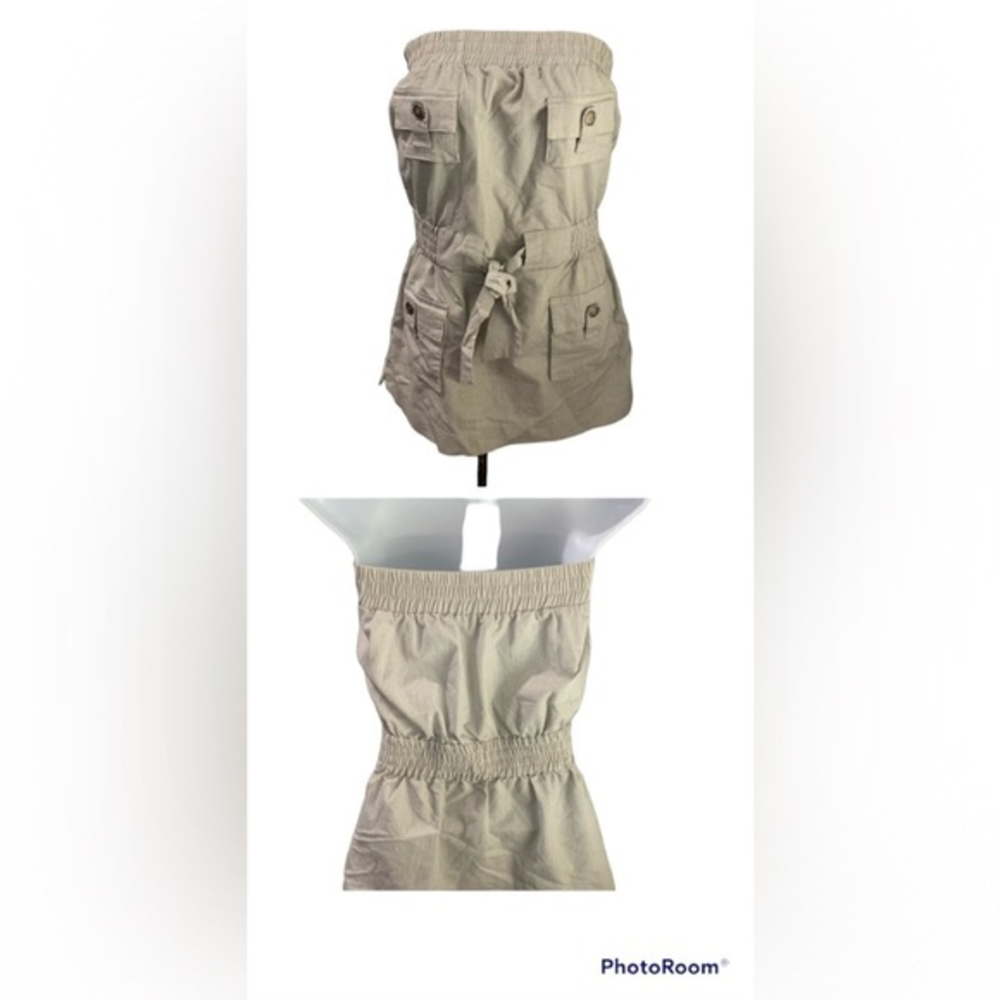 Abode Strapless Romper Skirt Front pockets elastic waist size small pin stripped